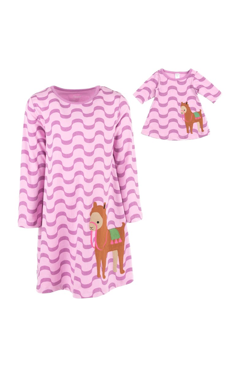 Leveret Girls Cotton Dress with Matching Doll Dress, Printed Design, Alternate, color, Llama