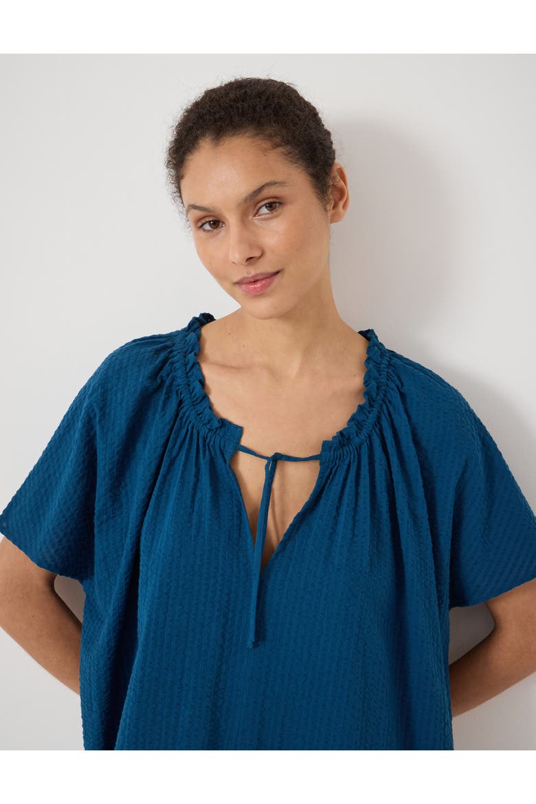 Tie Neck Short Sleeve Beach Mini Dress, Alternate, color, Mid Blue
