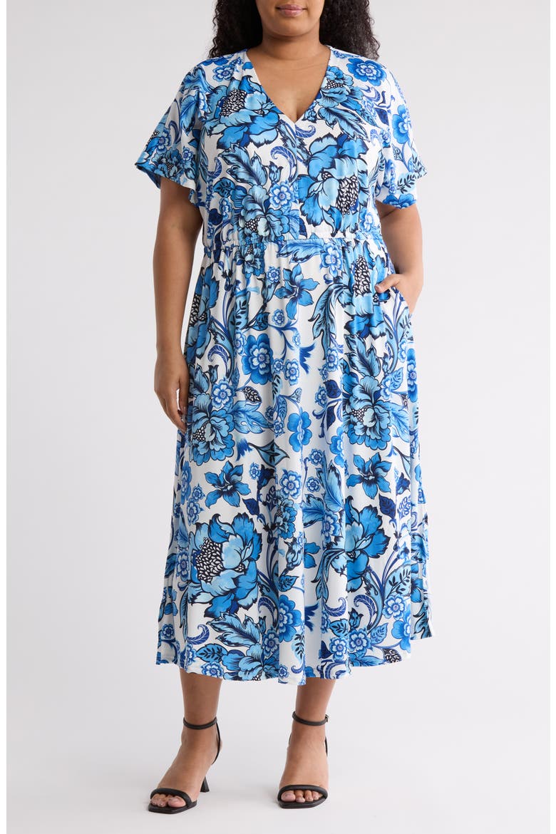 Print Short Sleeve Maxi Dress, Main, color, PICASSO BLUE