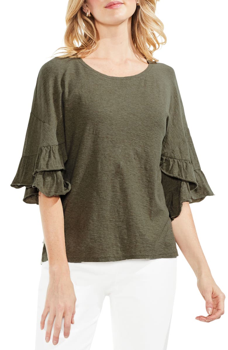 Vince Camuto Tiered Ruffle Sleeve Top, Main, color, 
