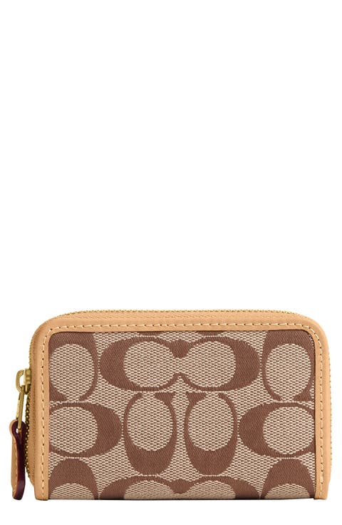 Small Essential Signature Jacquard & Leather Zip Around Card Holder