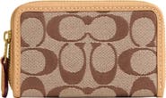 COACH Small Essential Signature Jacquard & Leather Zip Around Card Holder
