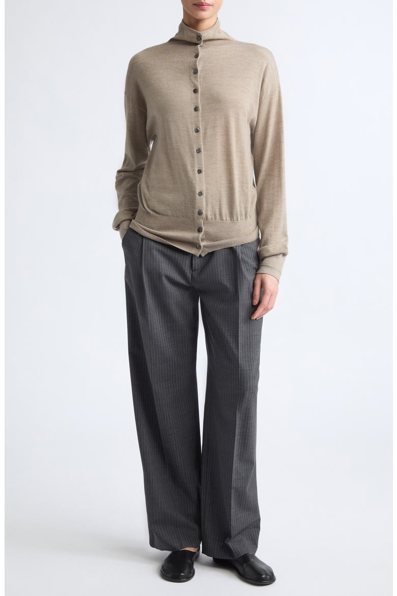 Mock Neck Wool Cardigan, Alternate, color, HEATHER PEBBLE