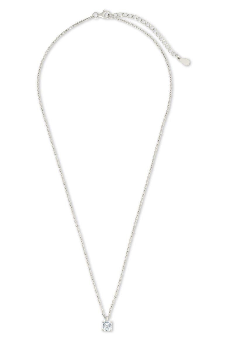 Asscher Cut Cubic Zirconia Pendant Necklace, Alternate, color, SILVER