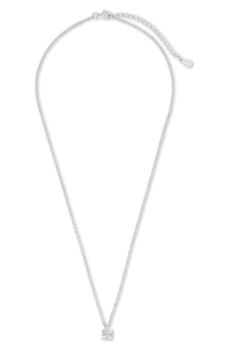 Sterling Forever Asscher Cut Cubic Zirconia Pendant Necklace, Alternate, color, Silver