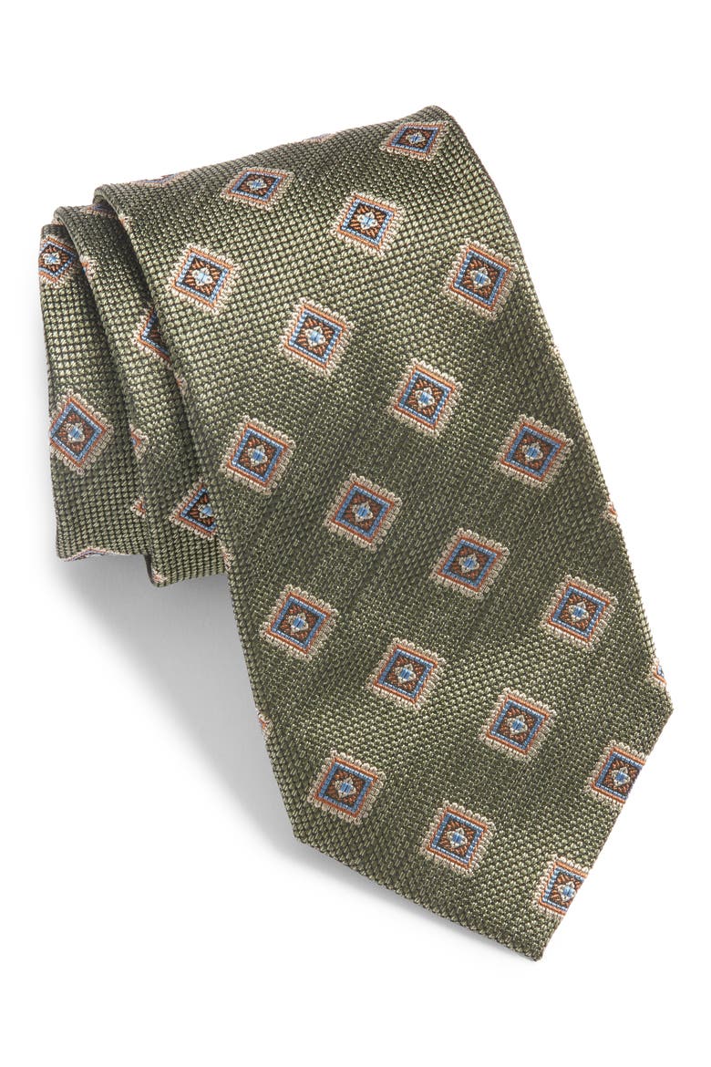 Medallion Silk Tie, Main, color, GREEN