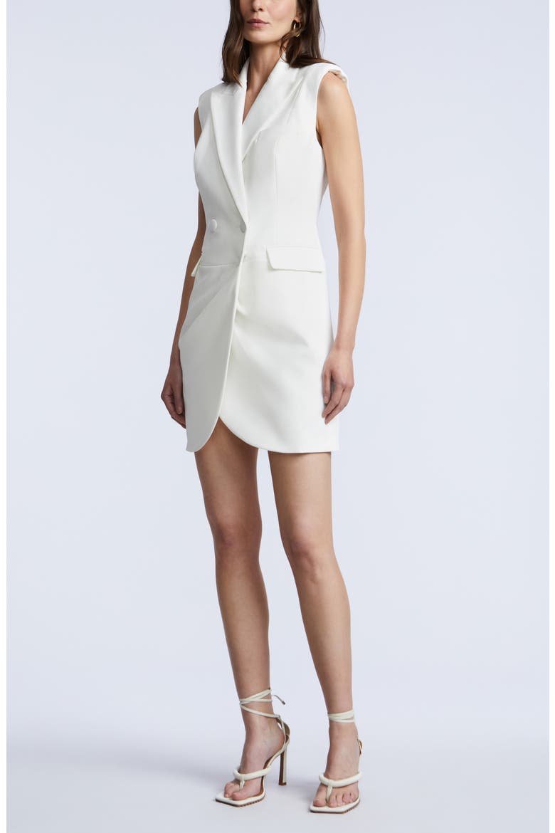Sleeveless Draped Blazer Dress, Alternate, color, WHITE