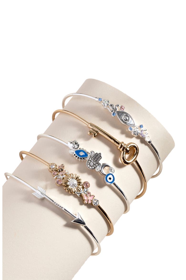 Evil Eye In Line Bangle Bracelet, Alternate, color, Silver