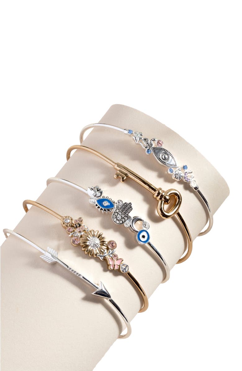 Alex and Ani Evil Eye In Line Bangle Bracelet, Alternate, color, Silver