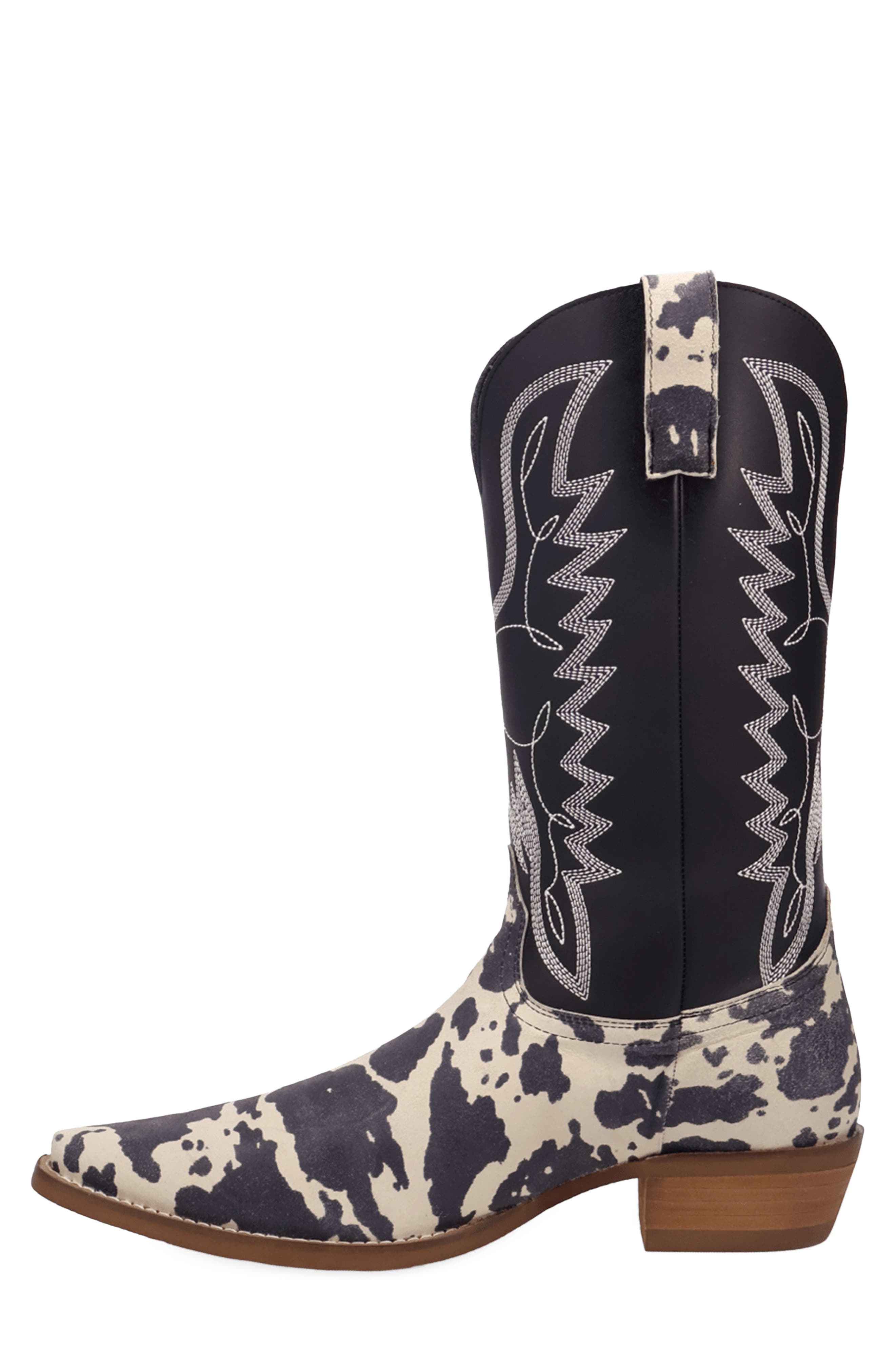 Bulls Eye Western Boot, Alternate, color, BLACK COW PRINT