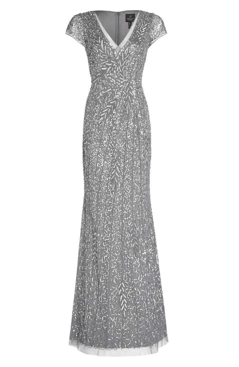 Adrianna Papell Beaded Mermaid Gown, Alternate, color,