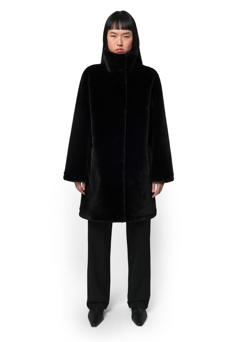 Blair Mid Length Recycled Polyester Pluche™ Faux Fur Coat, Alternate, color, NOIR