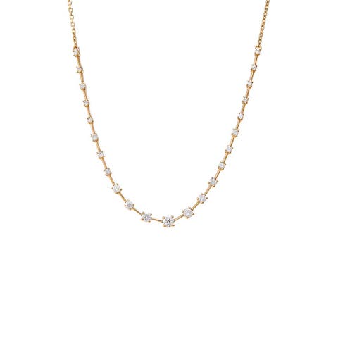 Diamond Scattered Stones X Bar Half Tennis Necklace 14K