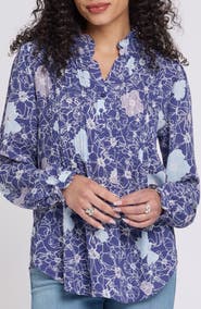 NYDJ Pleated Yoke Long Sleeve Peasant Blouse