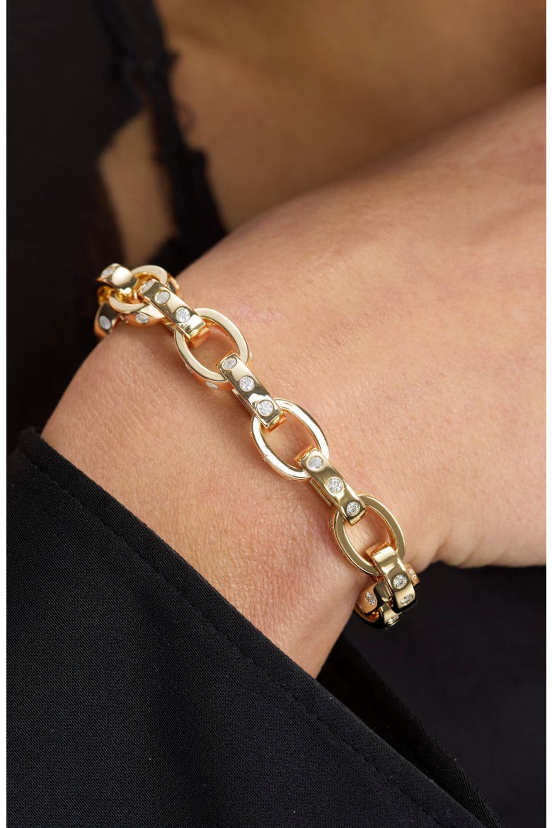 Ashley Cubic Zirconia Chain Link Bracelet, Alternate, color, GOLD-WHITE