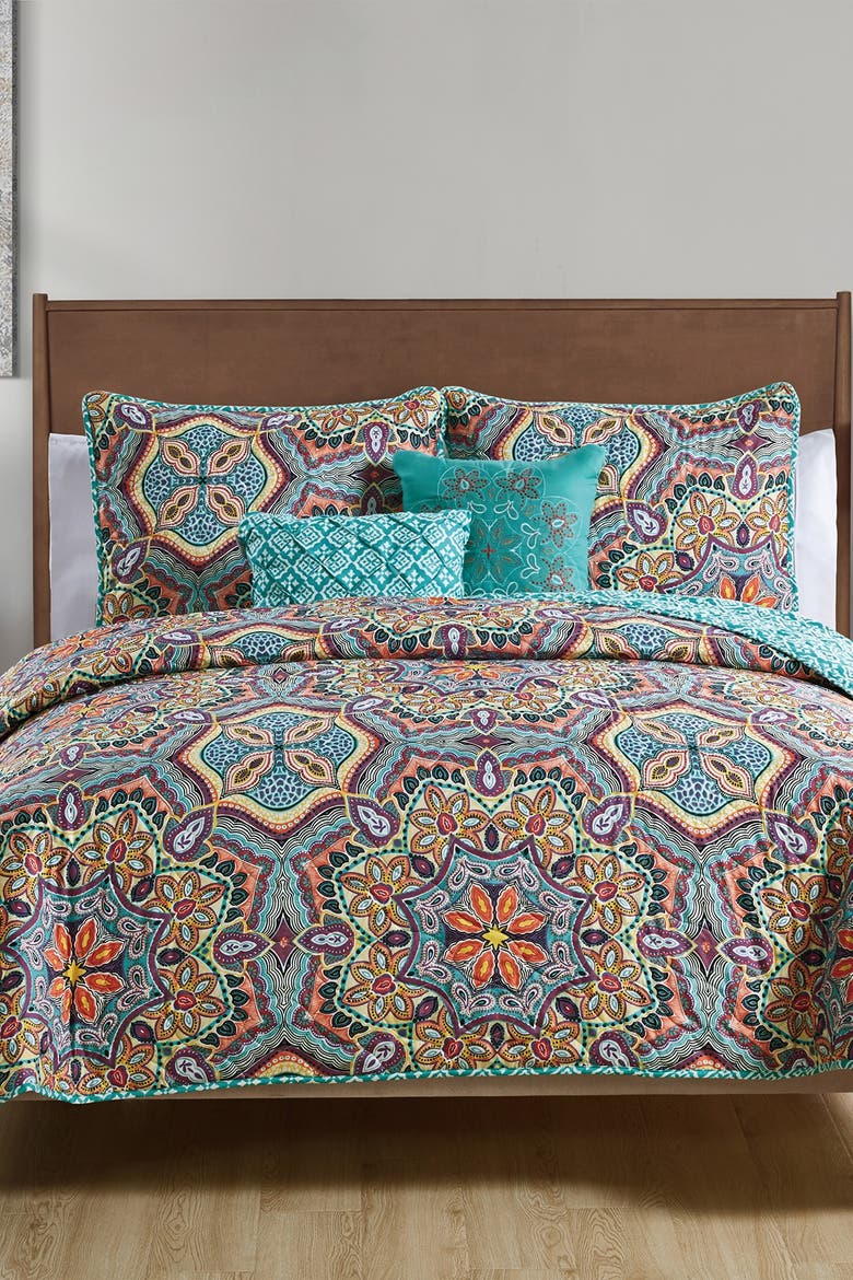 Yara Reversible Medallion Quilt Set - Twin/TwinXL, Main, color, AQUA