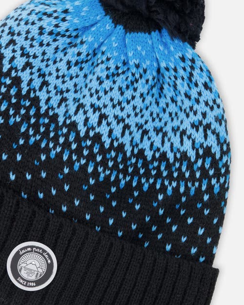 Deux Par Deux Winter Knit Pompom Hat With Lining In Blue