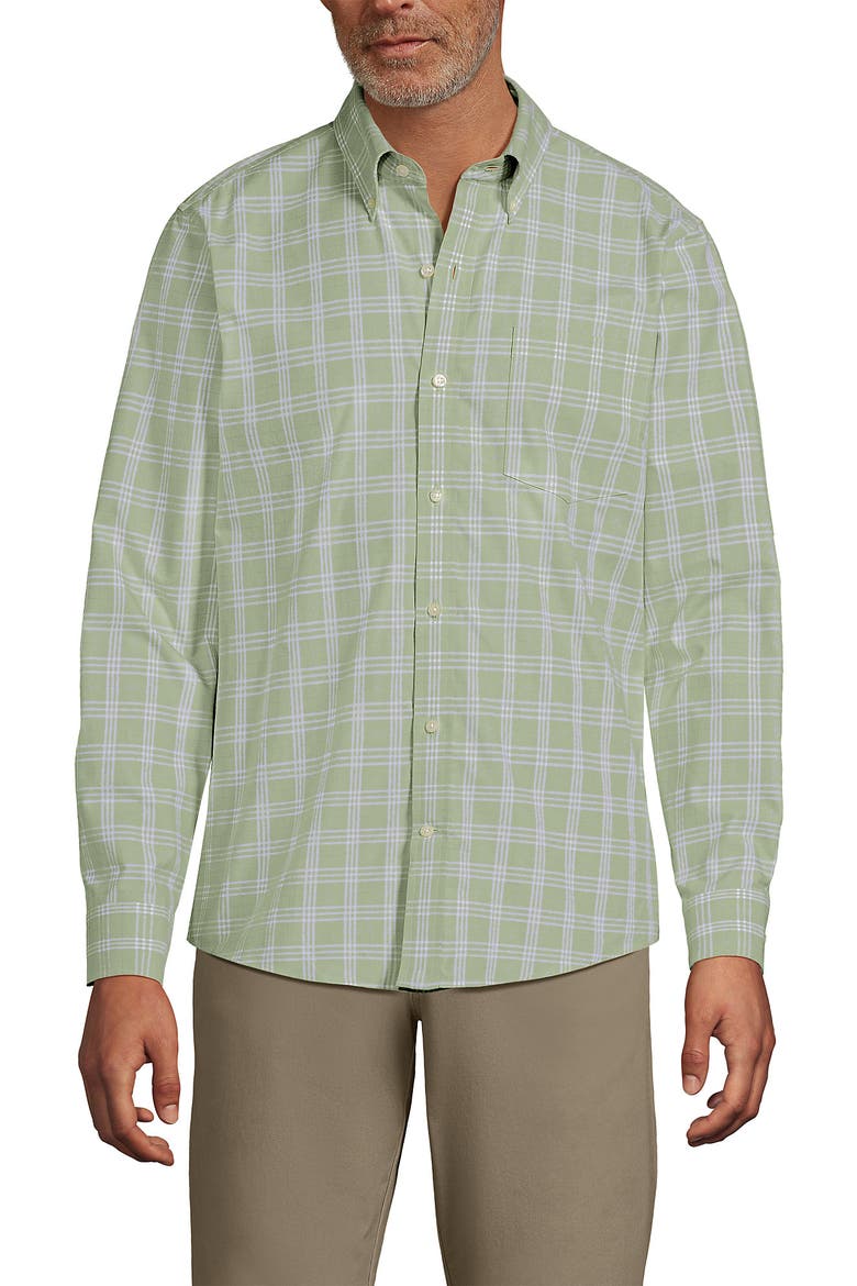 Traditional Fit No Iron Twill Shirt, Main, color, Light Stone Green Plaid