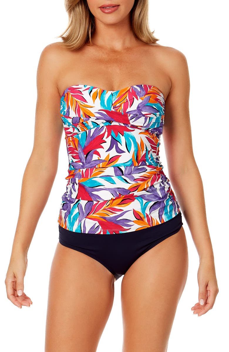 Anne Cole Twist Front Shirred Bandeau Two-Piece Swimsuit, Alternate, color, 
