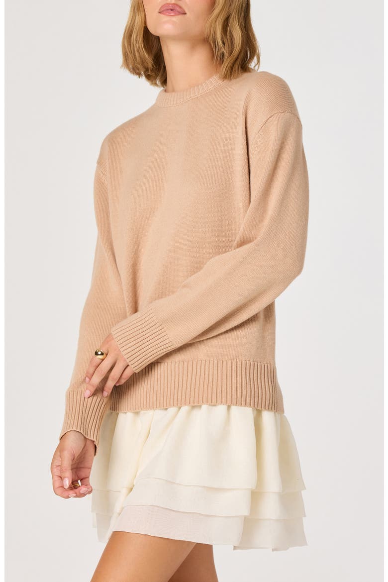 Kalyn Mixed Media Long Sleeve Minidress, Alternate, color, LIGHT TAUPE CREAM