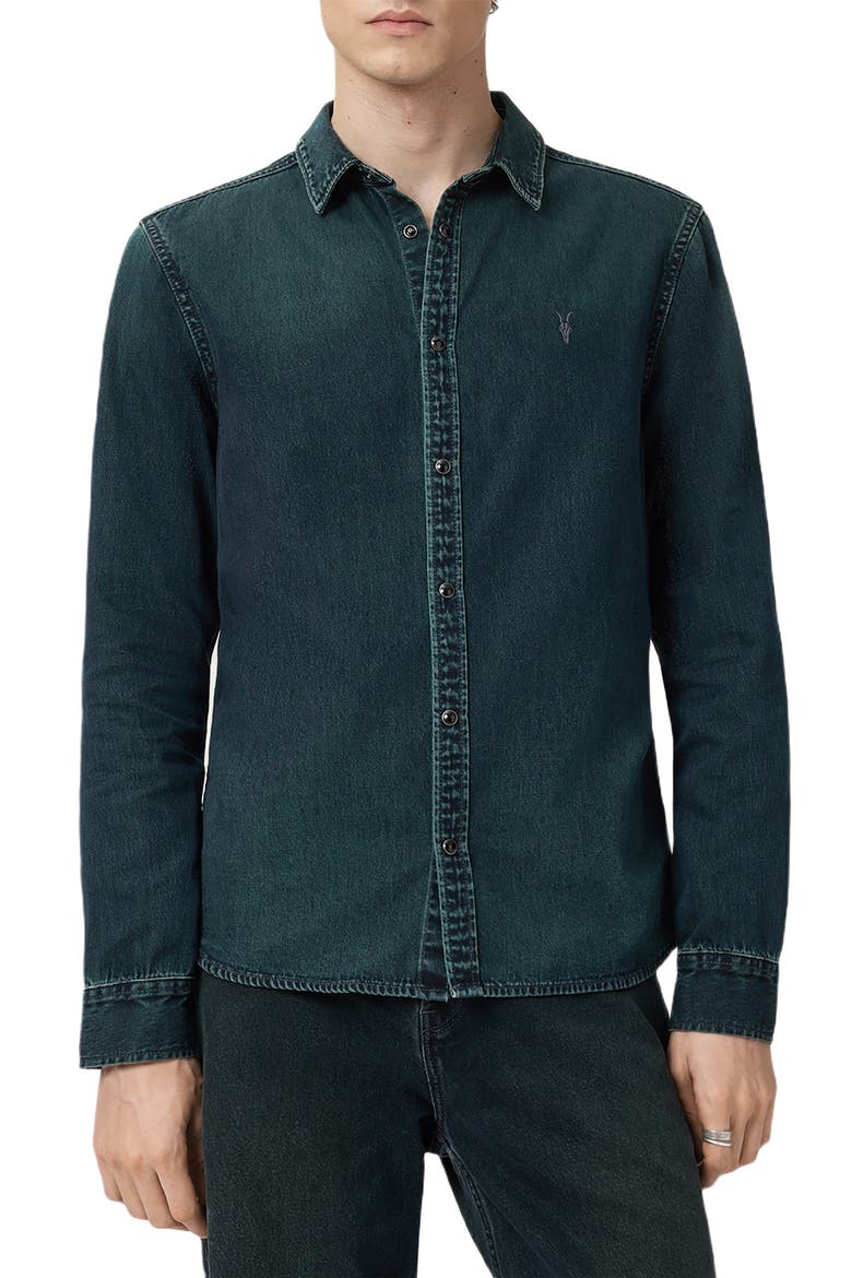 Gleason Cotton Denim Snap-Up Shirt, Main, color, PHANTOM BLUE