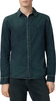 AllSaints Gleason Cotton Denim Snap-Up Shirt