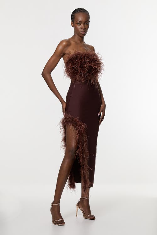Karen Millen Feather Detail Knit Midi Dress In Brown