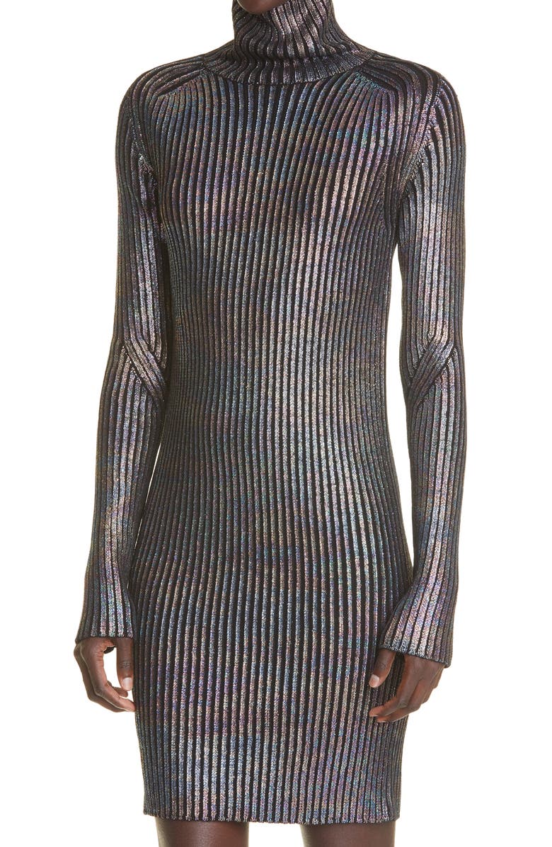 St. John Collection Foiled Rib Wool Dress, Alternate, color, 