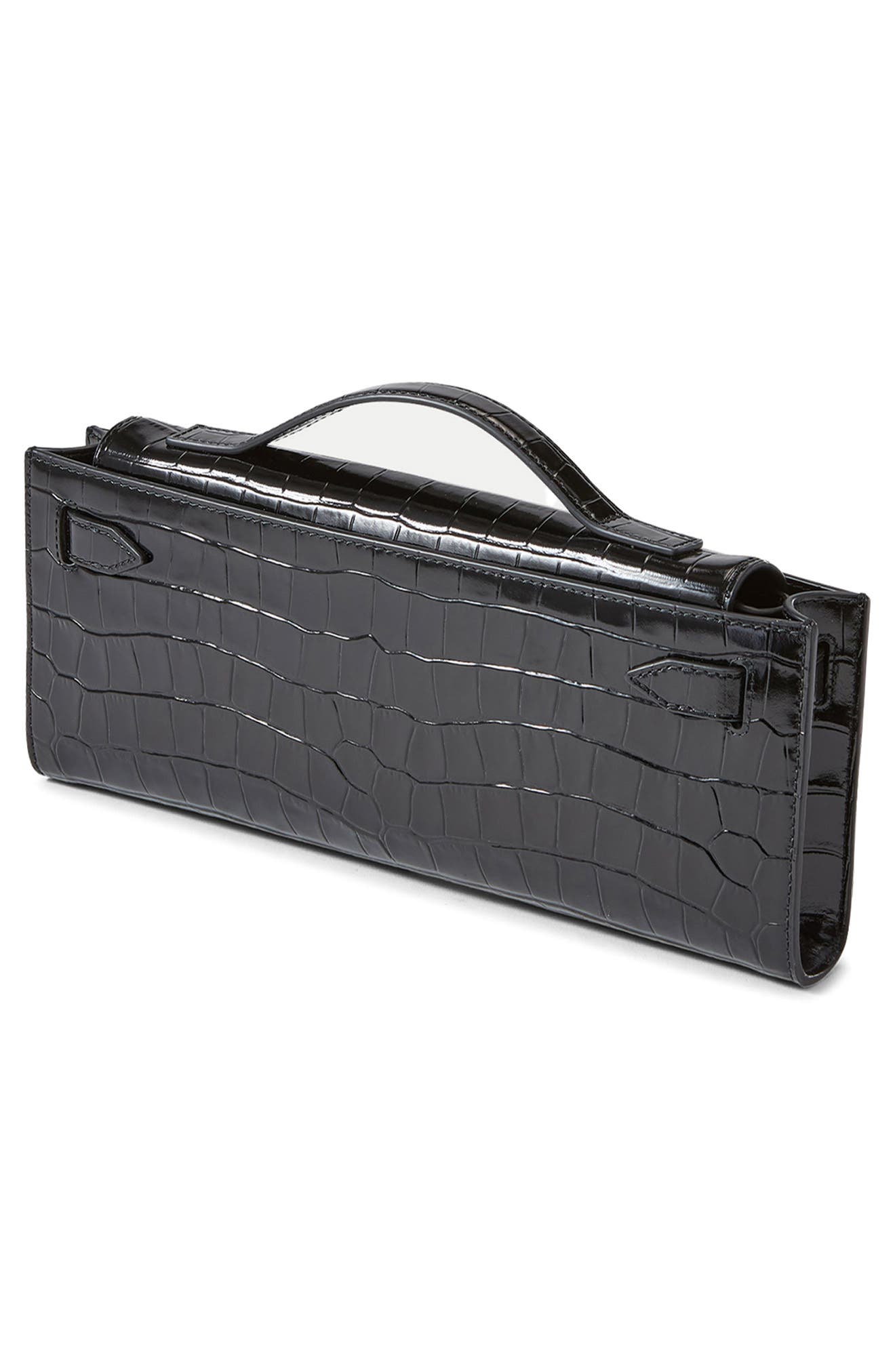 Veronica Beard Dash Croc Embossed Leather Shoulder Bag, Alternate, color, Black