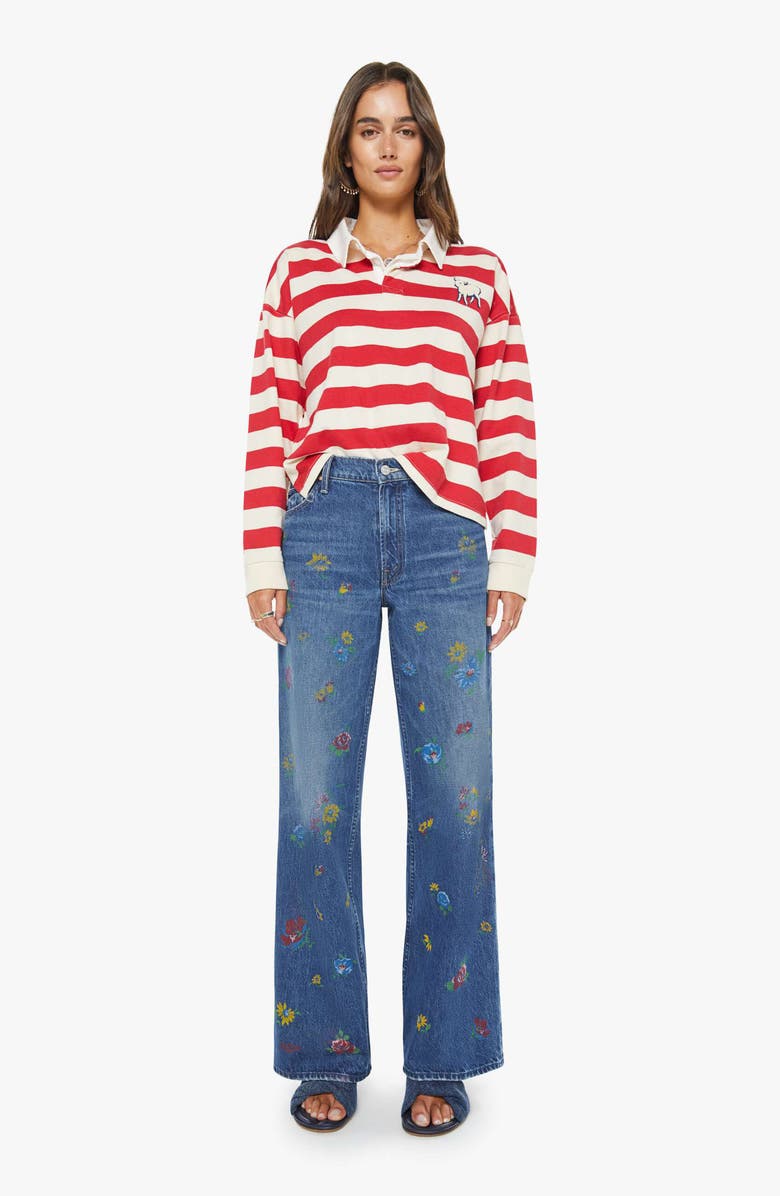 MOTHER The Boxy Match Stripe Cotton Rugby Shirt, Alternate, color, Tango Red