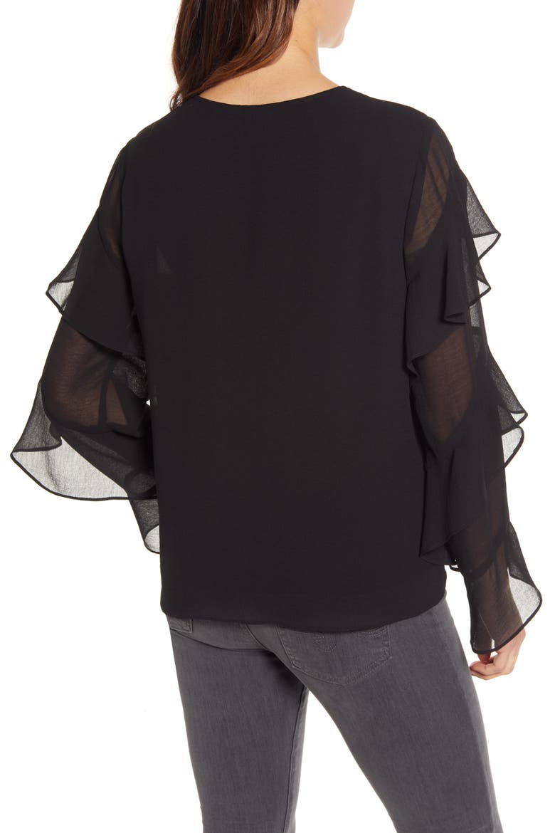 Tiered Sleeve Chiffon Blouse, Alternate, color, RICH BLACK