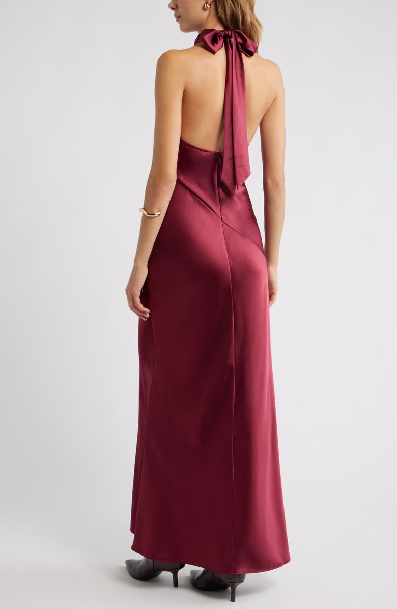 Open Edit Sleeveless Satin Halter Dress, Alternate, color, Burgundy Beet