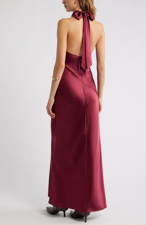 Open Edit Sleeveless Satin Halter Dress In Burgundy