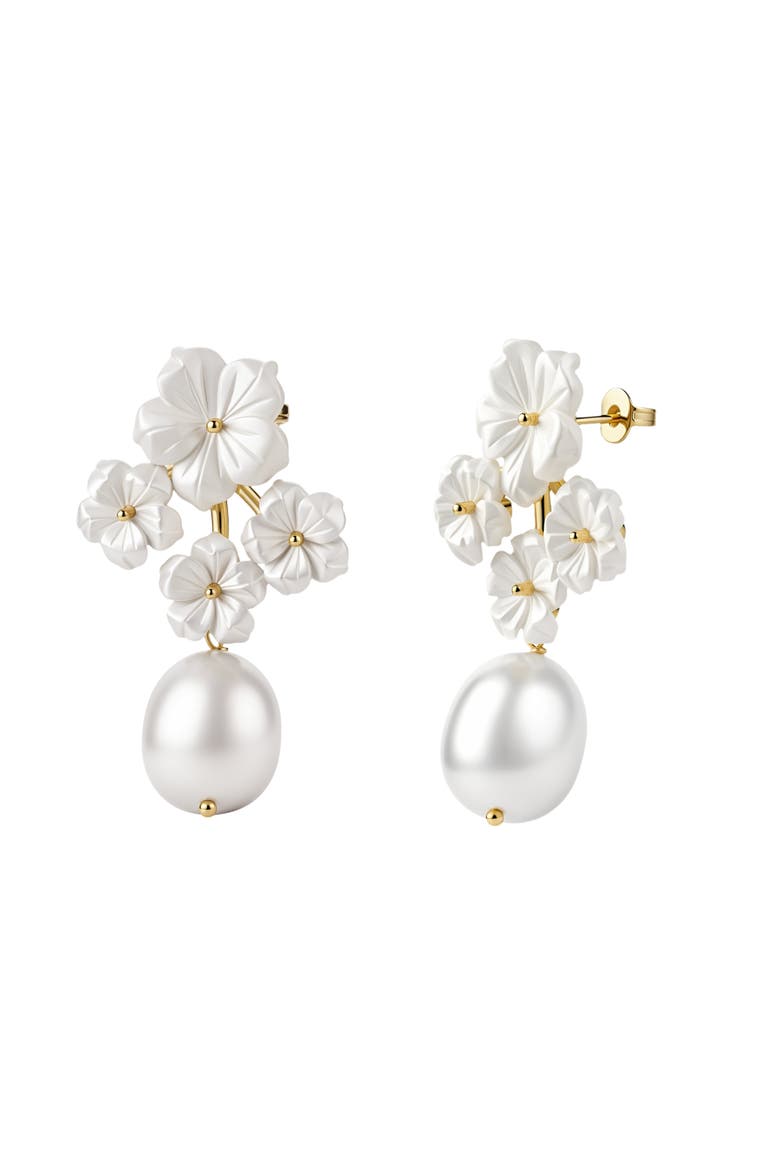 Garden Party Pearl Earrings, Main, color, Metallic Gold
