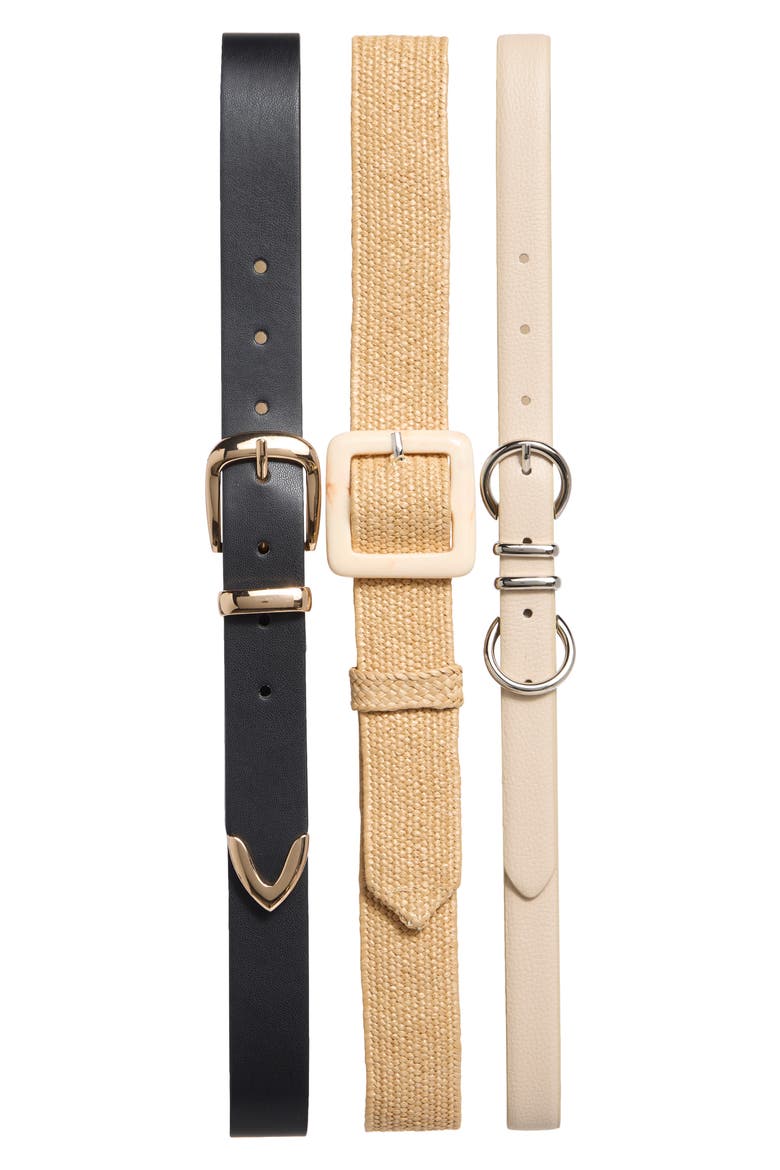 3-for-1 Assorted Belt Set, Main, color, BLACK TAUPE