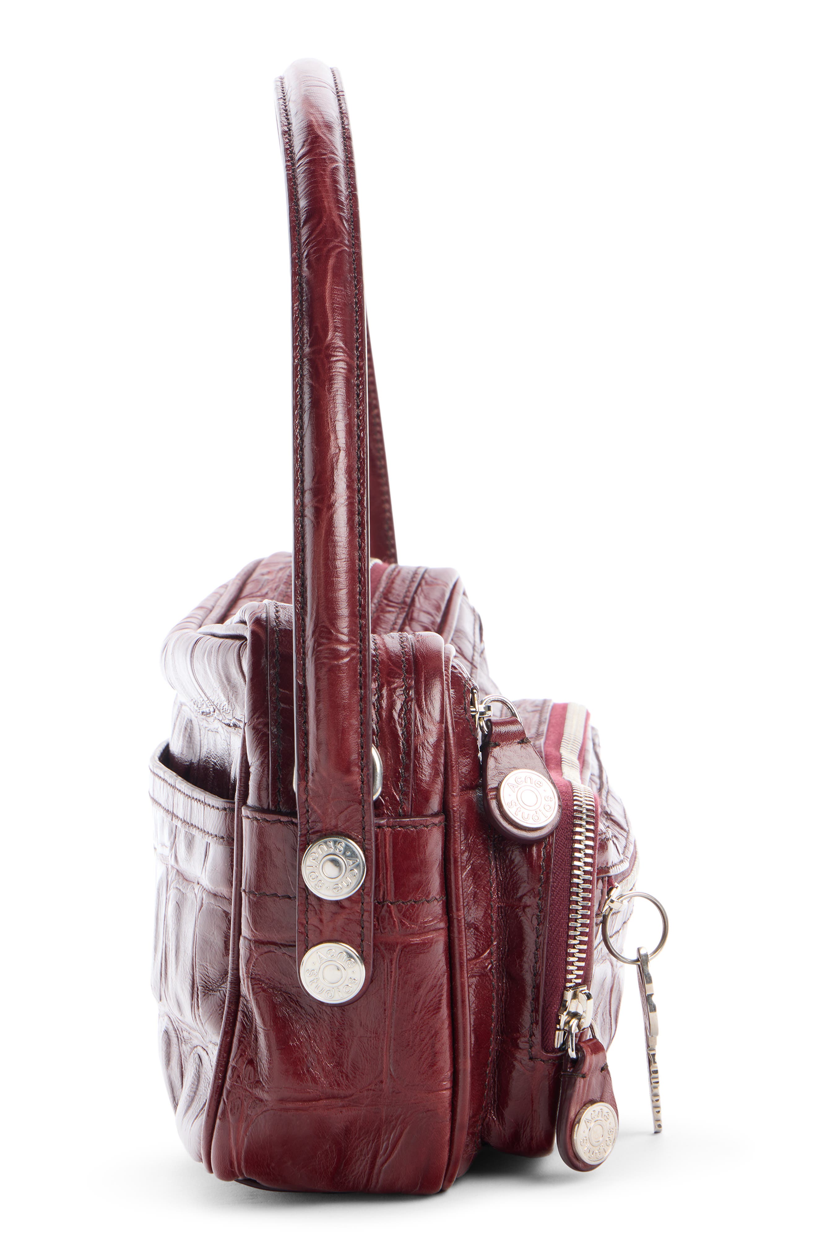 Acne Studios Camero Party Croc Embossed Leather Shoulder Bag, Alternate, color, Burgundy