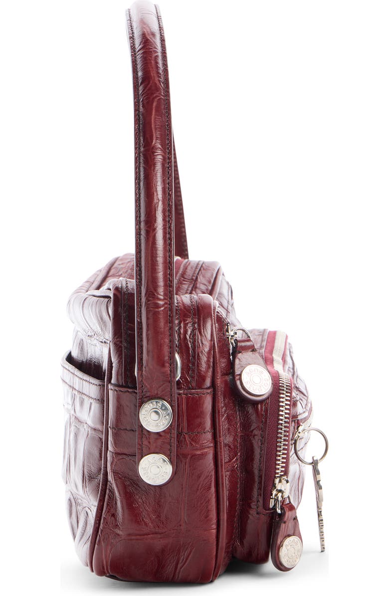 Acne Studios Camero Party Croc Embossed Leather Shoulder Bag, Alternate, color, Burgundy