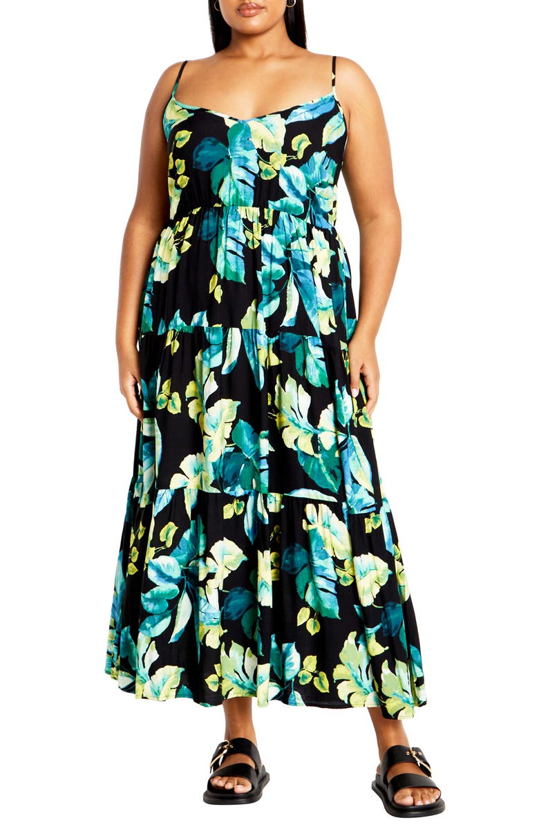 City Chic Tropical Print Maxi Sundress, Main, color, Tropical Oasis