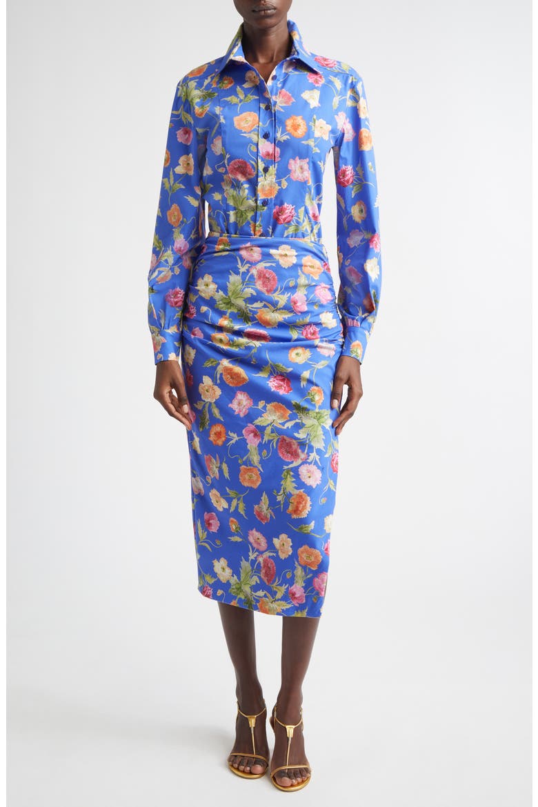 Poppy Print Button-Up Shirt, Alternate, color, BLUEBELL MULTI