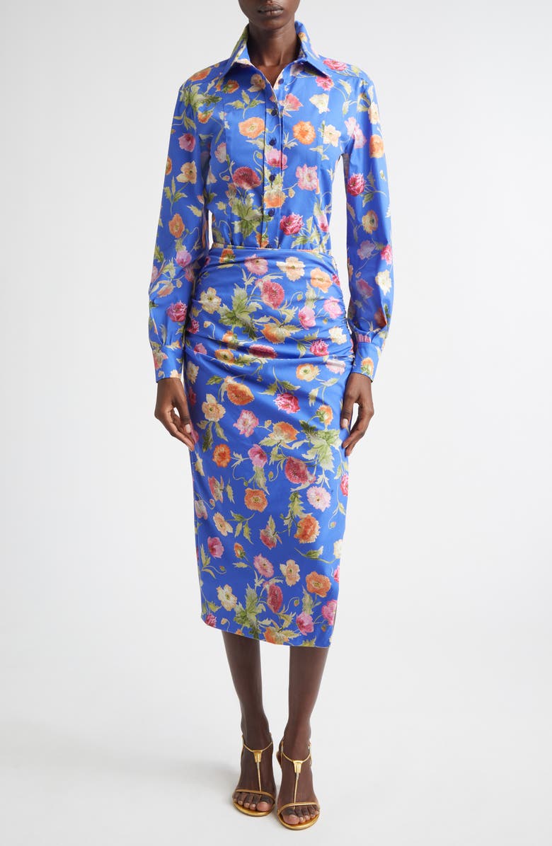 Carolina Herrera Poppy Print Button-Up Shirt, Alternate, color, Bluebell Multi