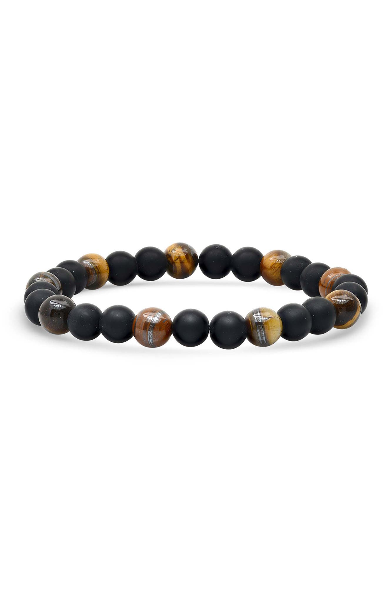 STEELTIME Men's Tiger's Eye & Black Lava Stone Beaded Bracelet