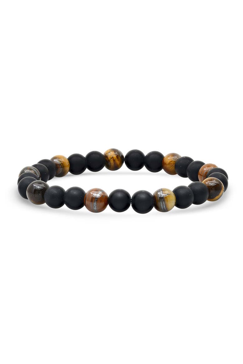 Men's Tiger's Eye & Black Lava Stone Beaded Bracelet, Main, color, BLACK
