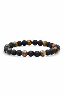 STEELTIME Men's Tiger's Eye & Black Lava Stone Beaded Bracelet
