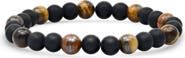 STEELTIME Men's Tiger's Eye & Black Lava Stone Beaded Bracelet