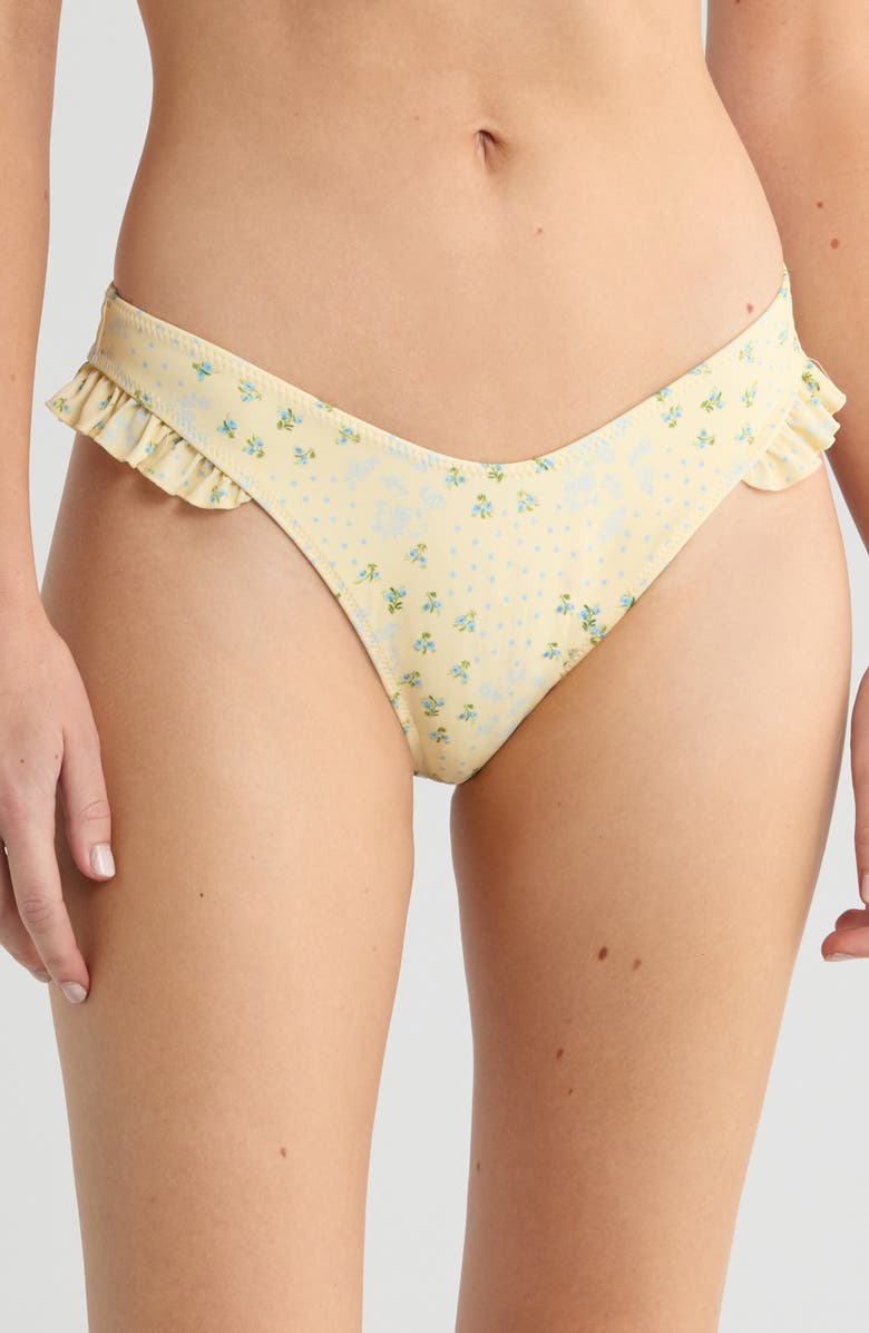 PacSun Flutter Swim Bottoms, Main, color, Custard Ditsy