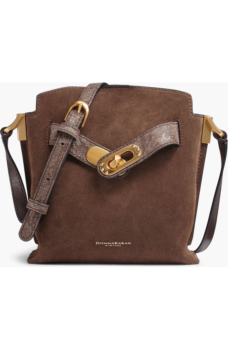 Donna Karan New York Bridgehampton Python Suede Small Crossbody, Main, color, Brown Multi