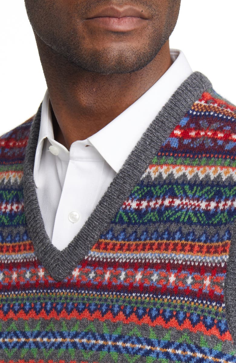 Brooks Brothers Fair Isle V-Neck Lambswool Sweater Vest, Alternate, color,