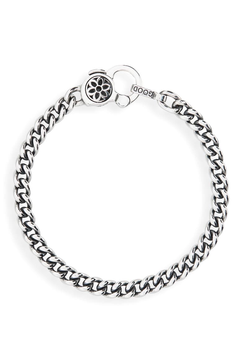 Men's Rosette AA Curb Chain Bracelet, Main, color, STERLING SILVER