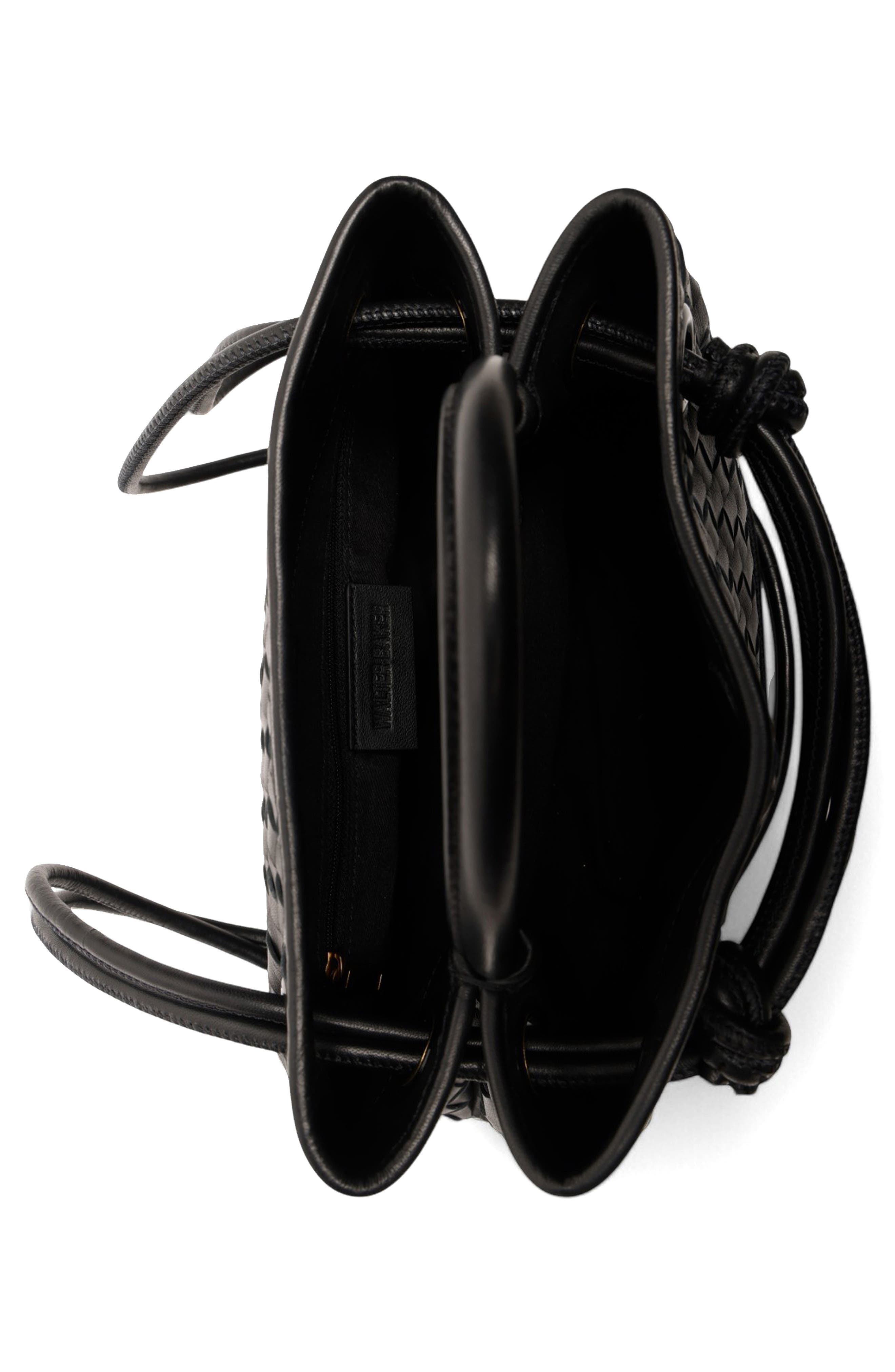 Hazel Mini Woven Leather Tote, Alternate, color, BLACK