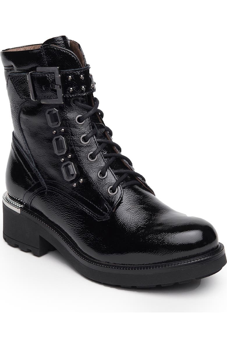 NeroGiardini Studded Combat Boot, Main, color, Black